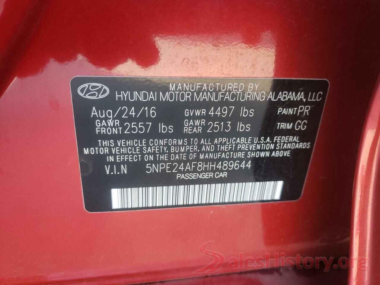 5NPE24AF8HH489644 2017 HYUNDAI SONATA