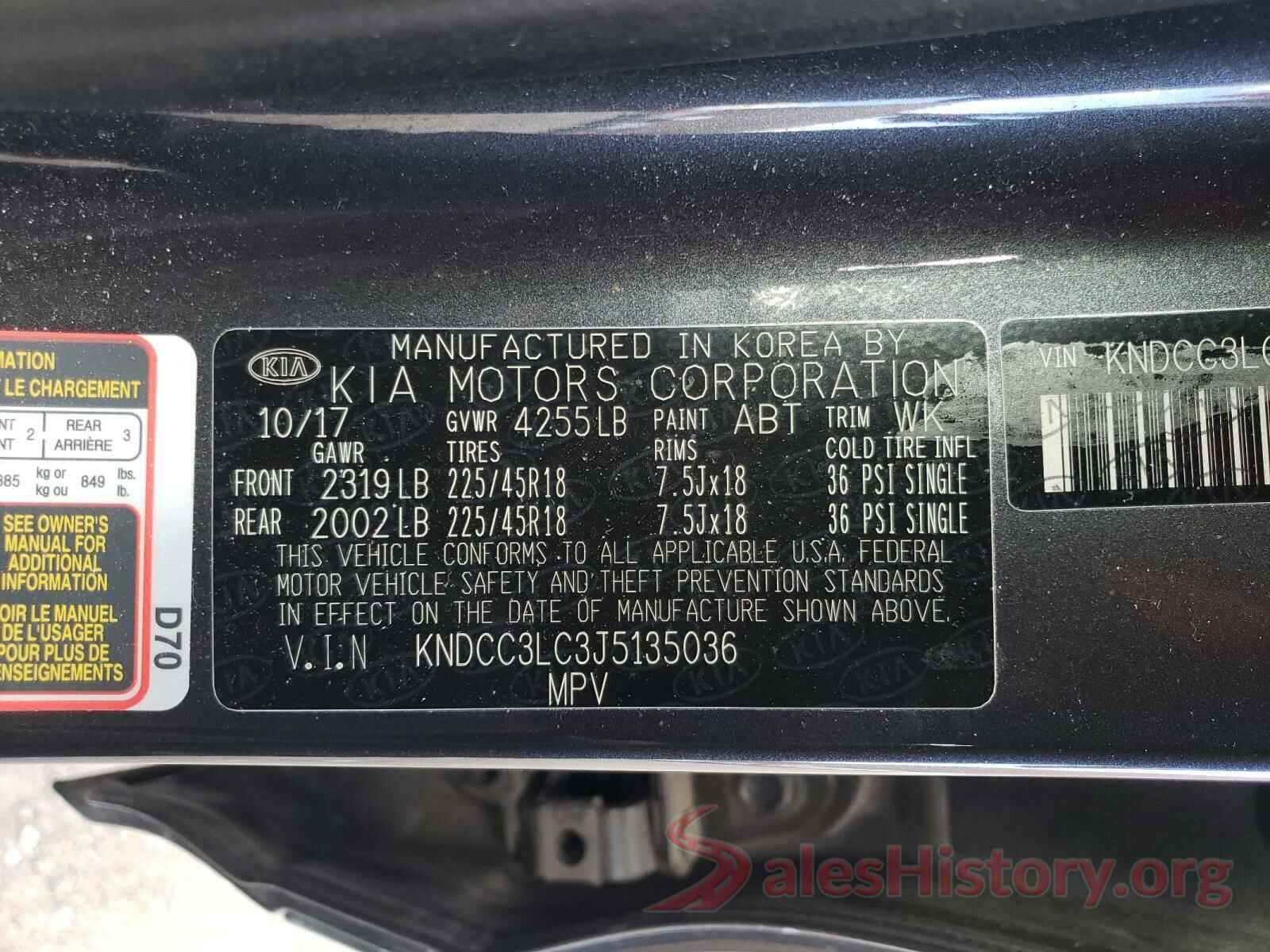 KNDCC3LC3J5135036 2018 KIA NIRO