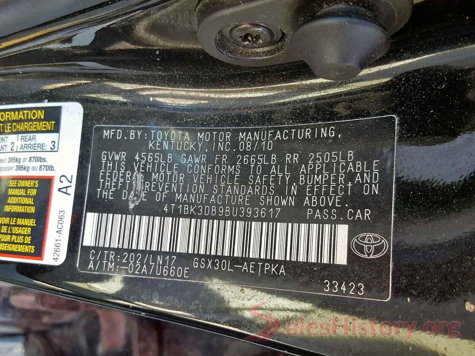 4T1BK3DB9BU393617 2011 TOYOTA AVALON