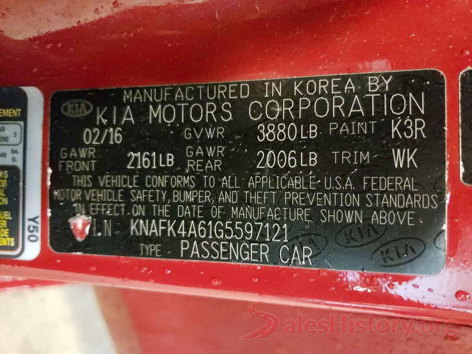 KNAFK4A61G5597121 2016 KIA FORTE