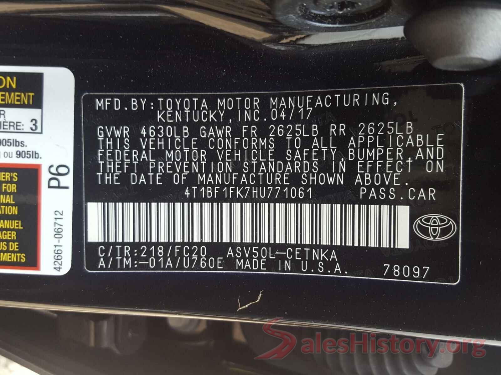 4T1BF1FK7HU771061 2017 TOYOTA CAMRY