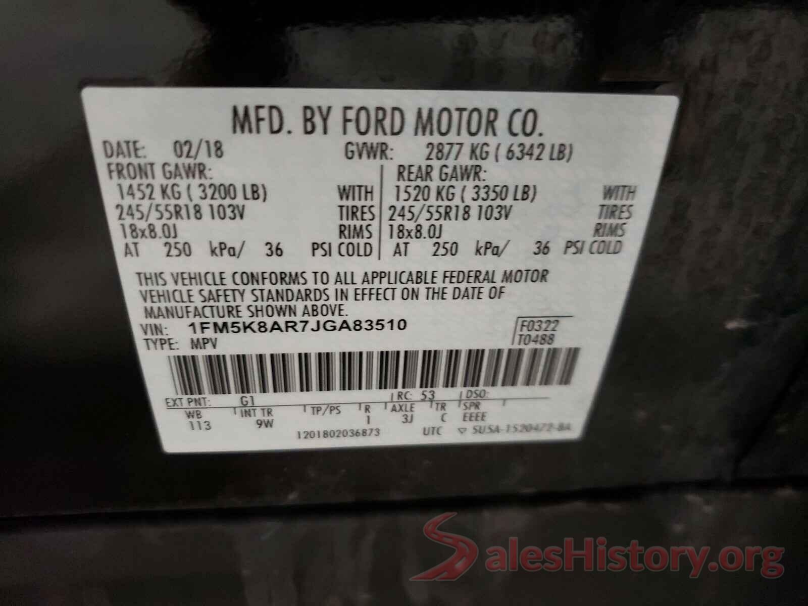 1FM5K8AR7JGA83510 2018 FORD EXPLORER