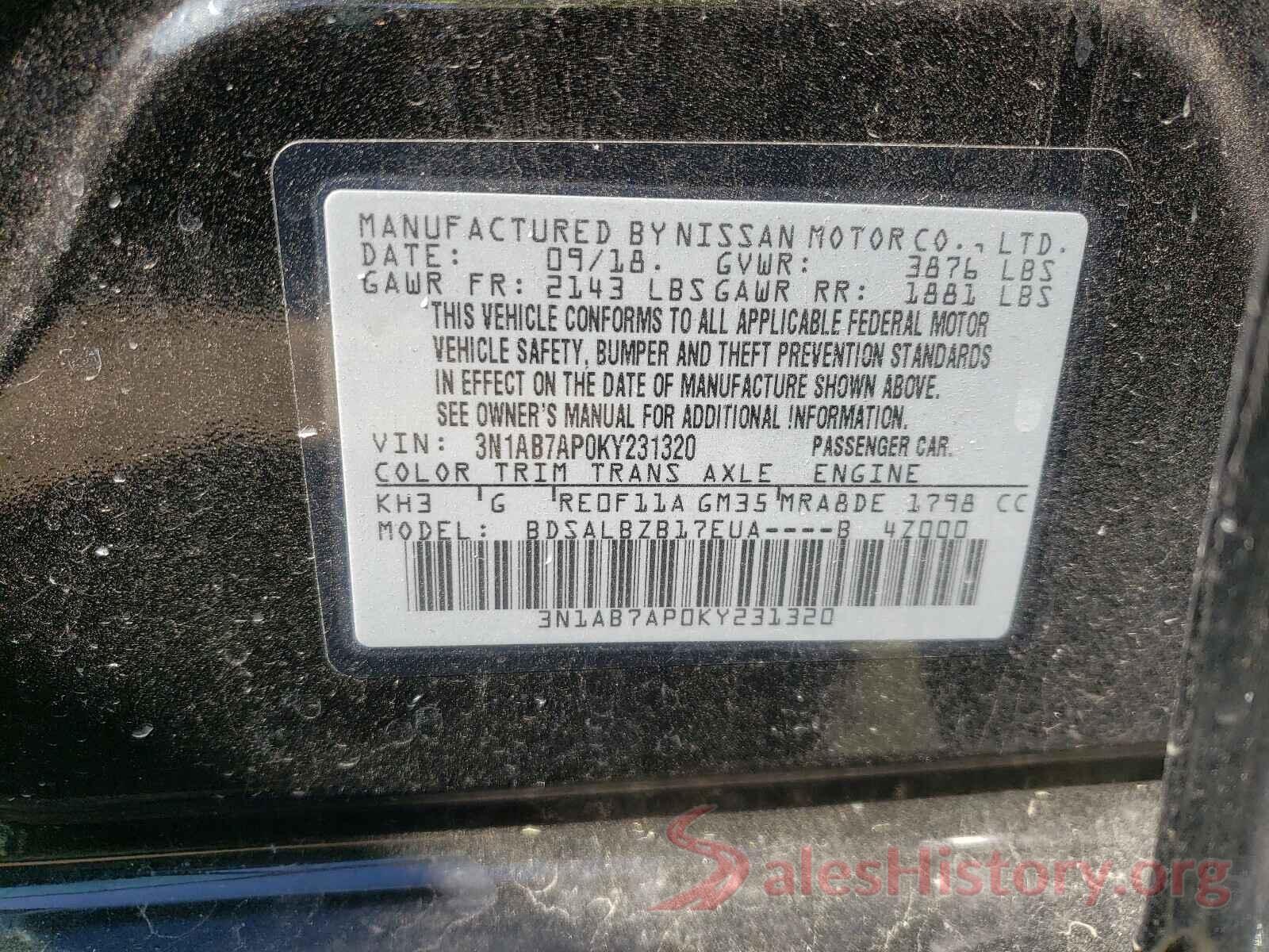 3N1AB7AP0KY231320 2019 NISSAN SENTRA