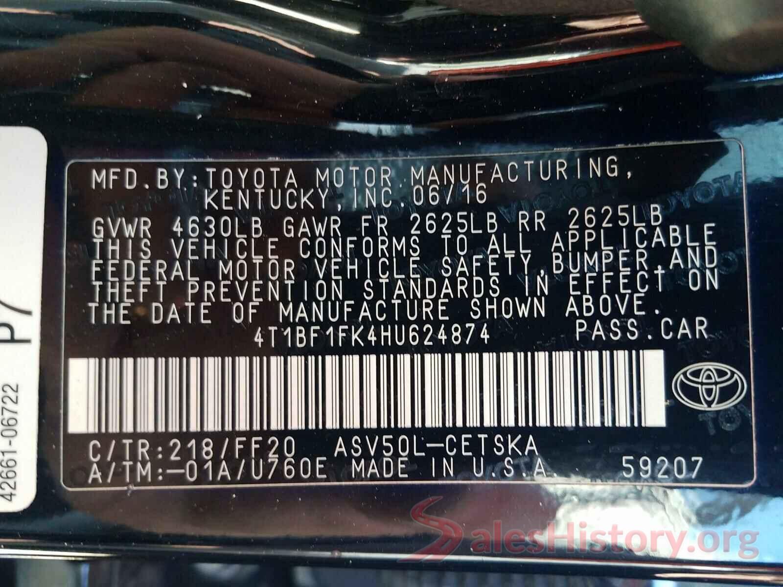 4T1BF1FK4HU624874 2017 TOYOTA CAMRY