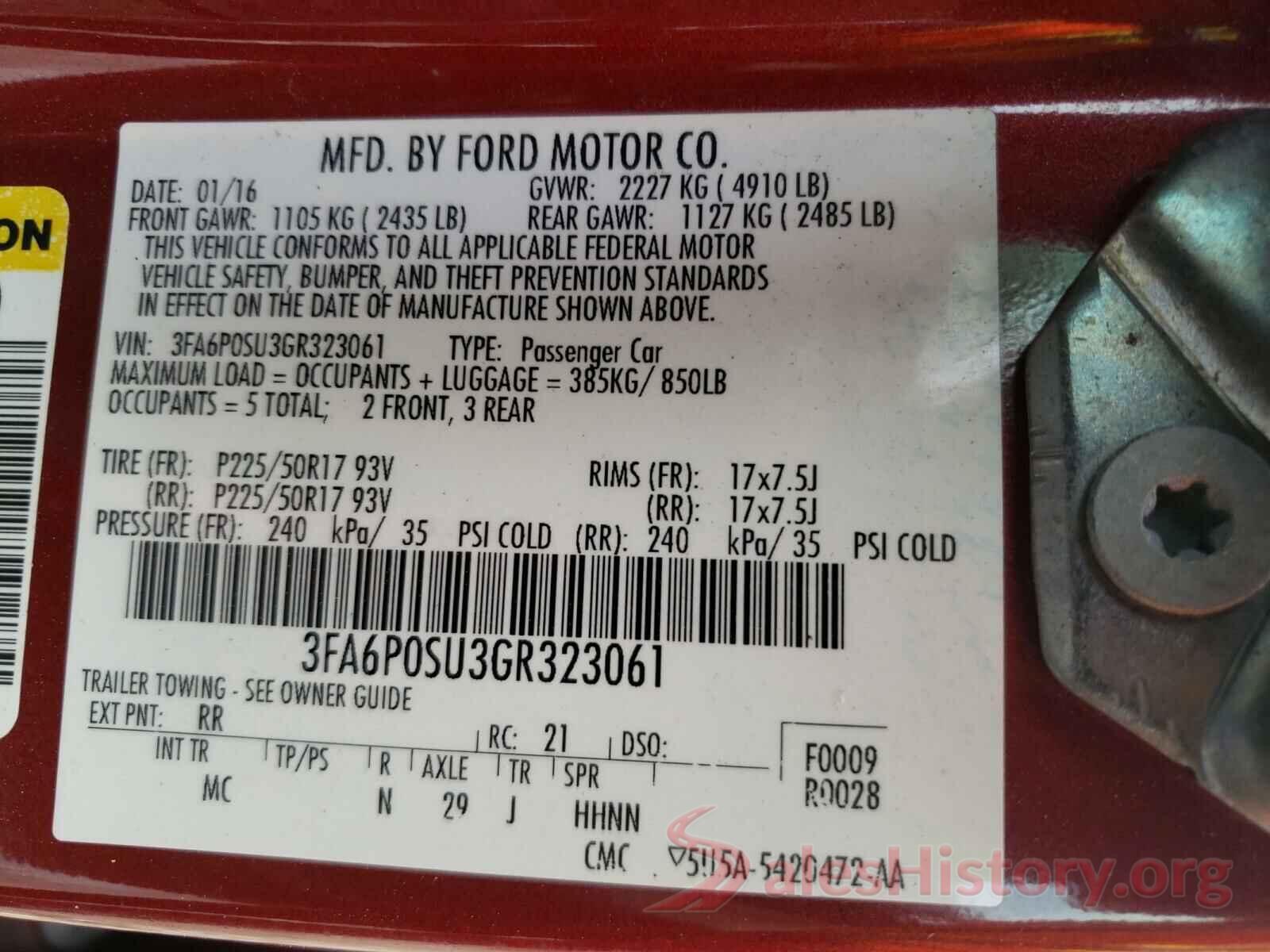 3FA6P0SU3GR323061 2016 FORD FUSION