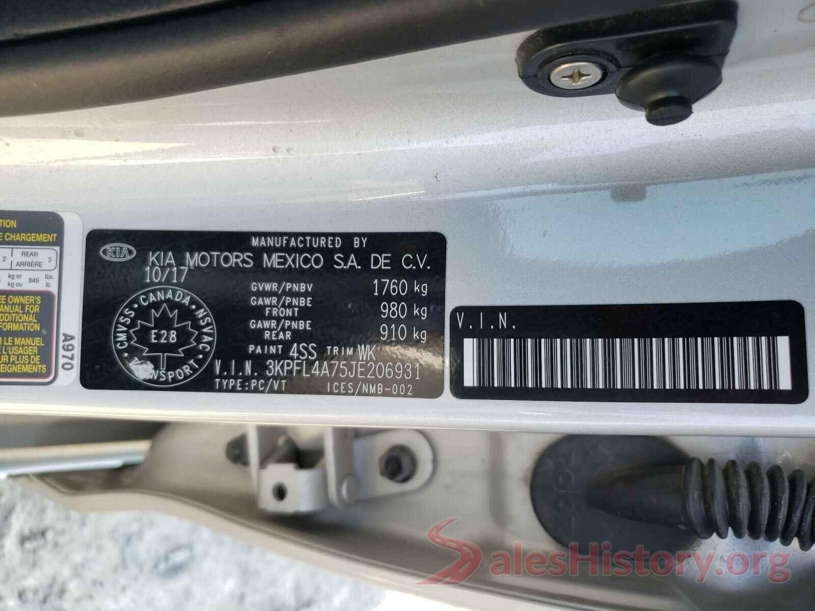 3KPFL4A75JE206931 2018 KIA FORTE