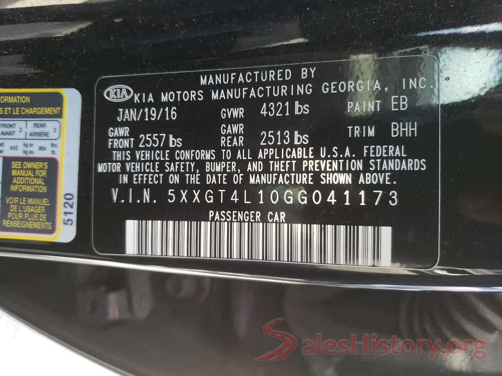 5XXGT4L10GG041173 2016 KIA OPTIMA