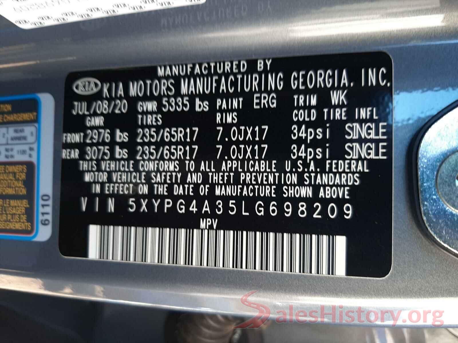 5XYPG4A35LG698209 2020 KIA SORENTO