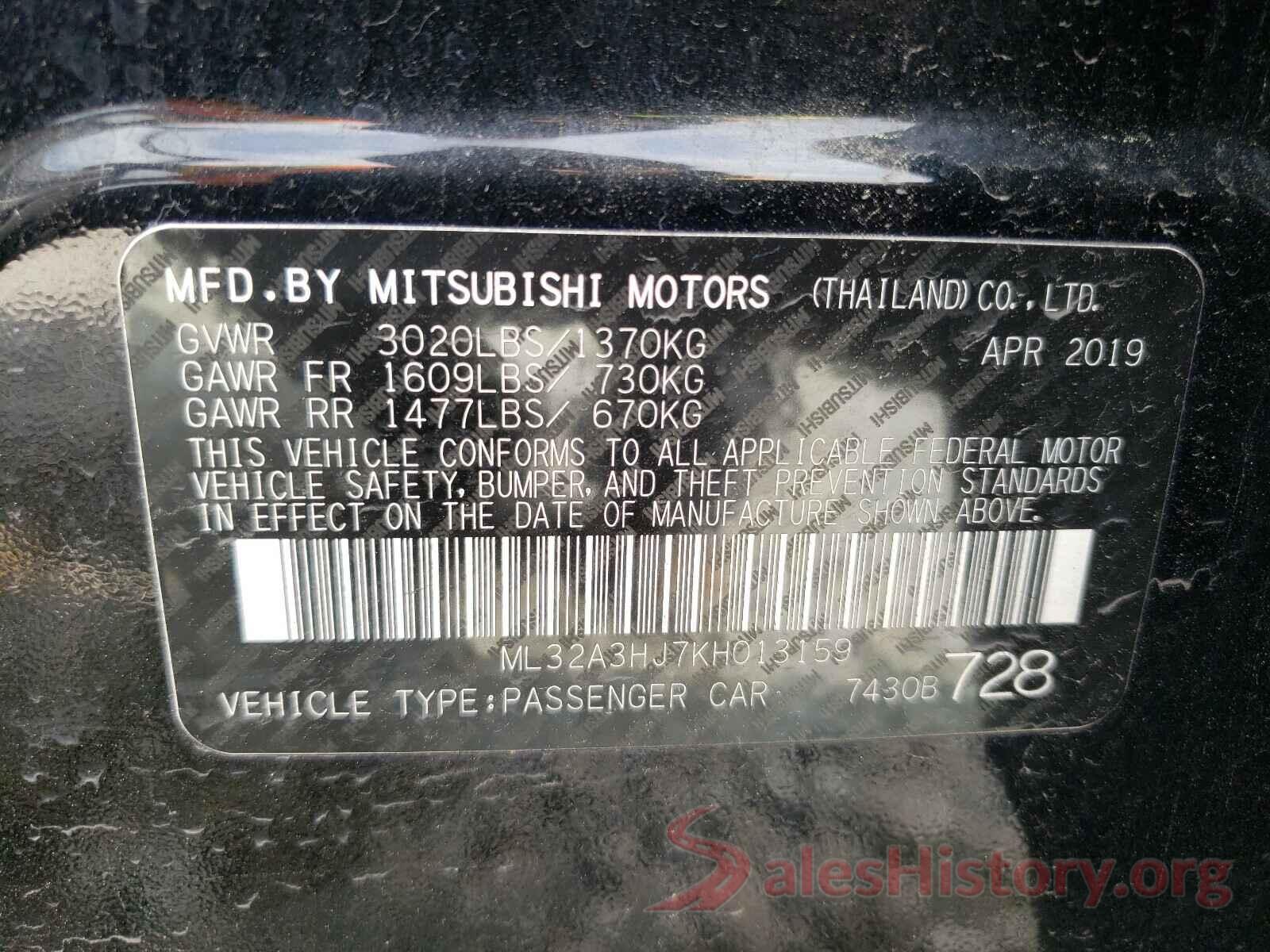 ML32A3HJ7KH013159 2019 MITSUBISHI MIRAGE