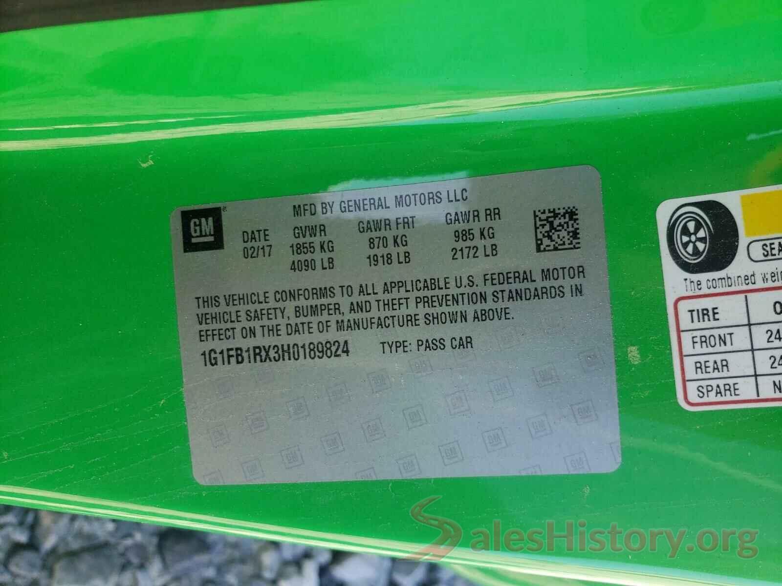 1G1FB1RX3H0189824 2017 CHEVROLET CAMARO