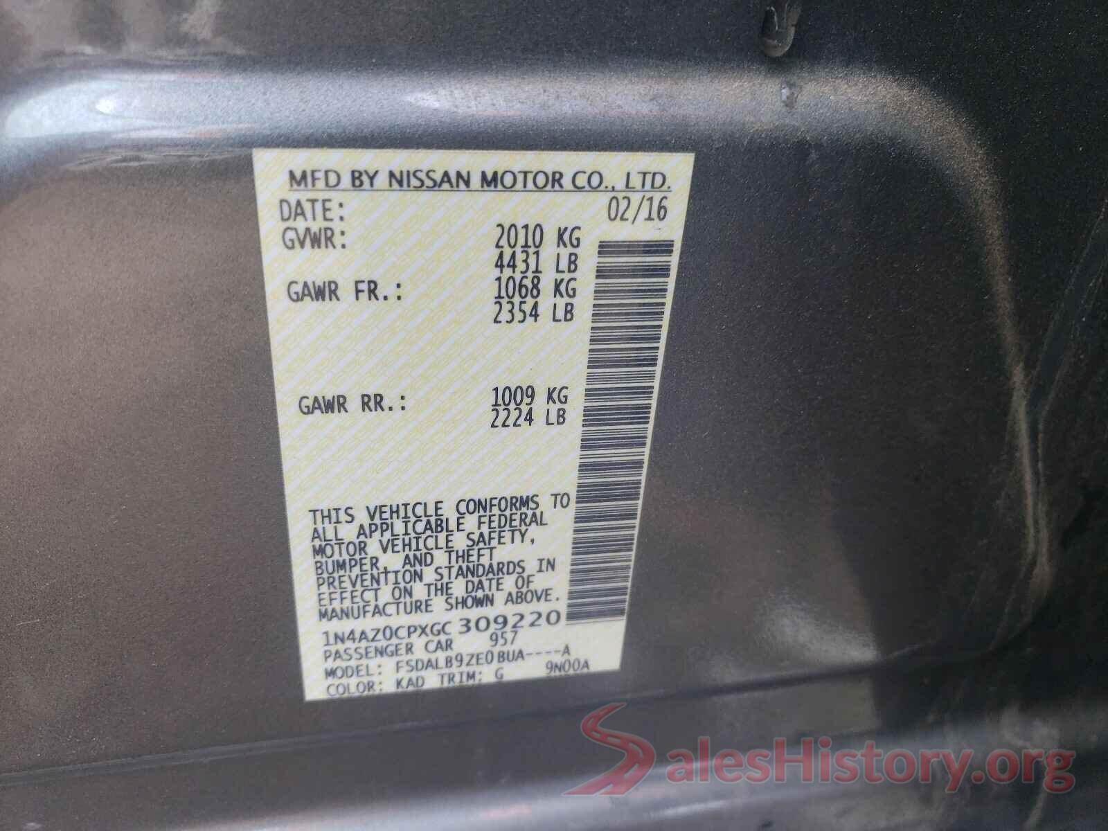 1N4AZ0CPXGC309220 2016 NISSAN LEAF