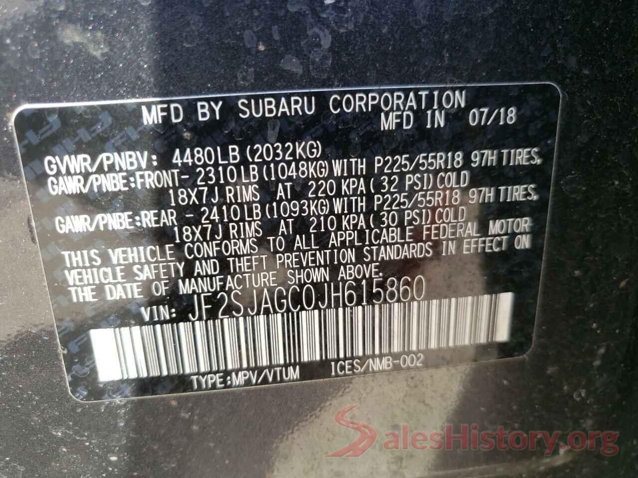 JF2SJAGC0JH615860 2018 SUBARU FORESTER