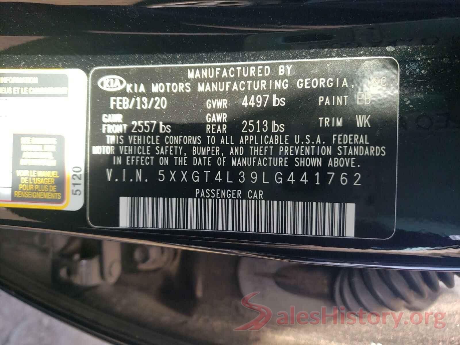 5XXGT4L39LG441762 2020 KIA OPTIMA