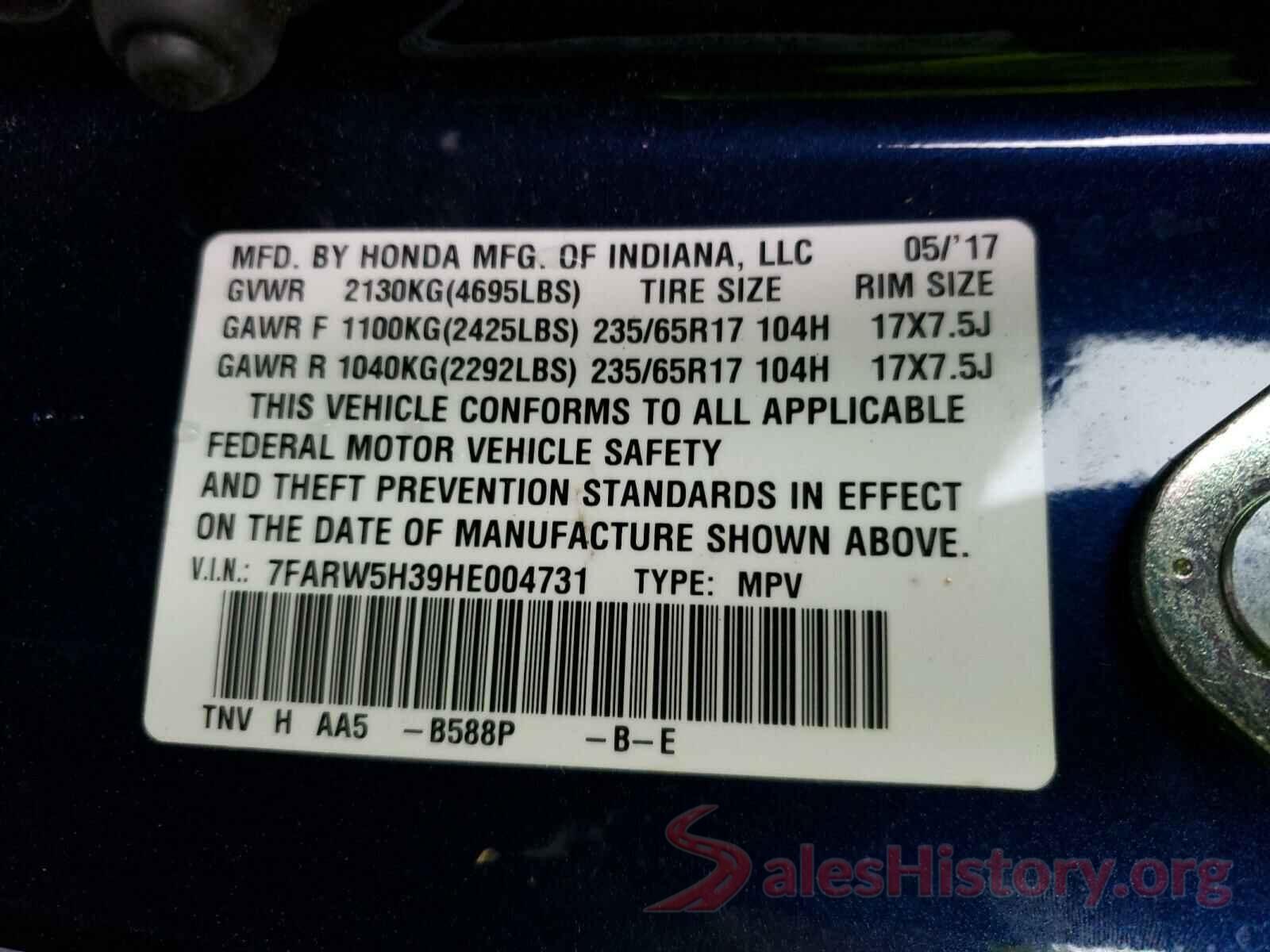 7FARW5H39HE004731 2017 HONDA CRV