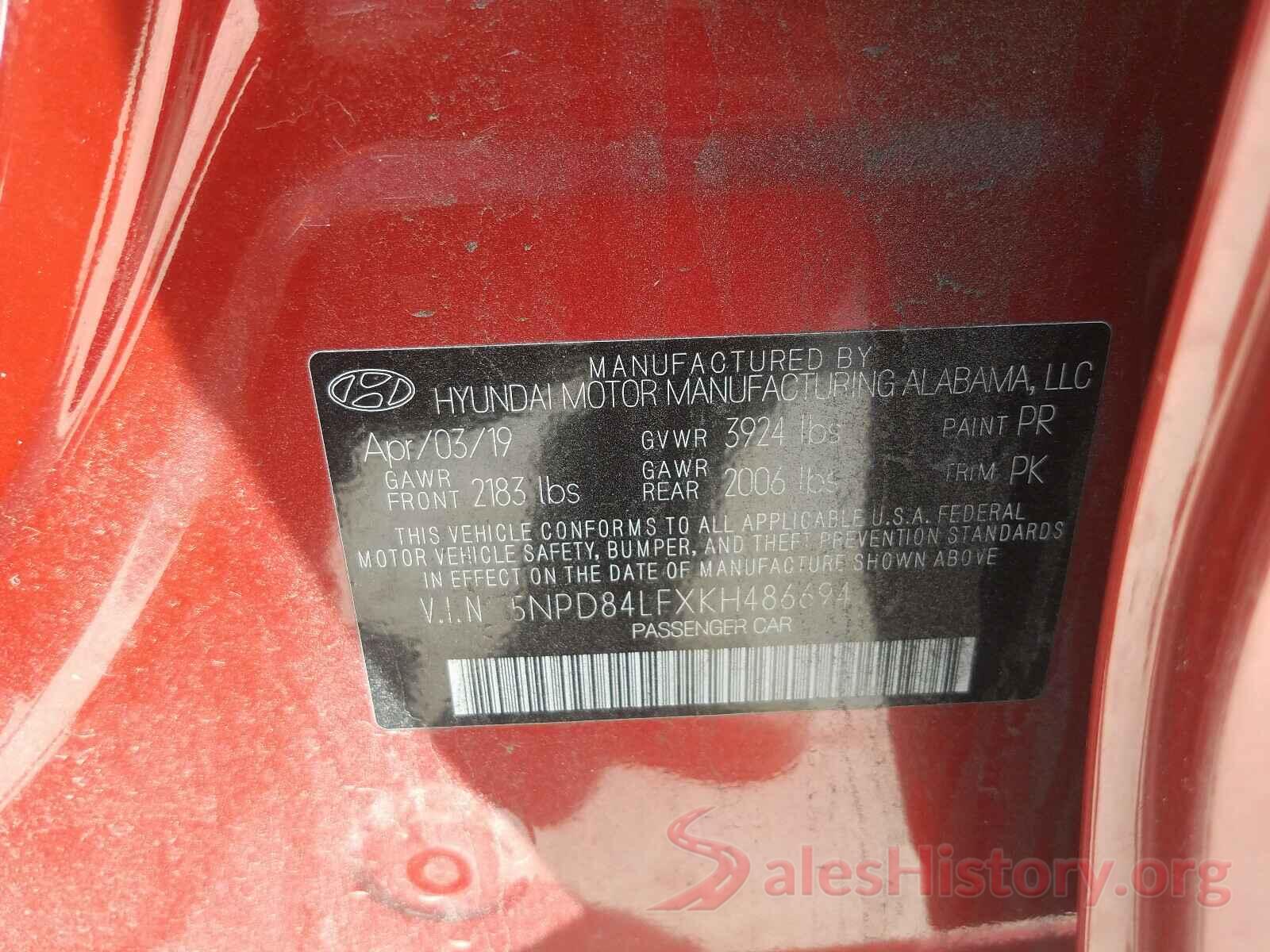 5NPD84LFXKH486694 2019 HYUNDAI ELANTRA