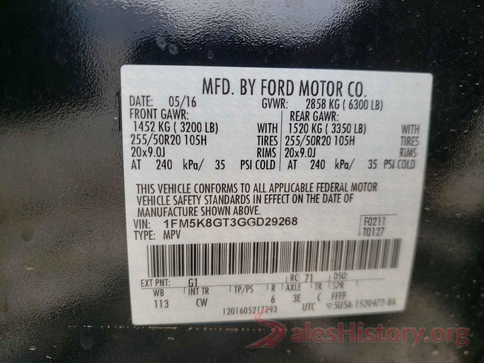 1FM5K8GT3GGD29268 2016 FORD EXPLORER