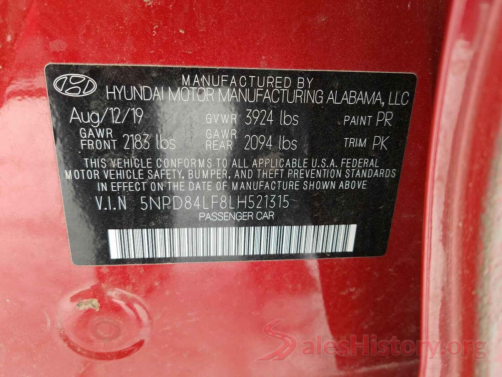 5NPD84LF8LH521315 2020 HYUNDAI ELANTRA