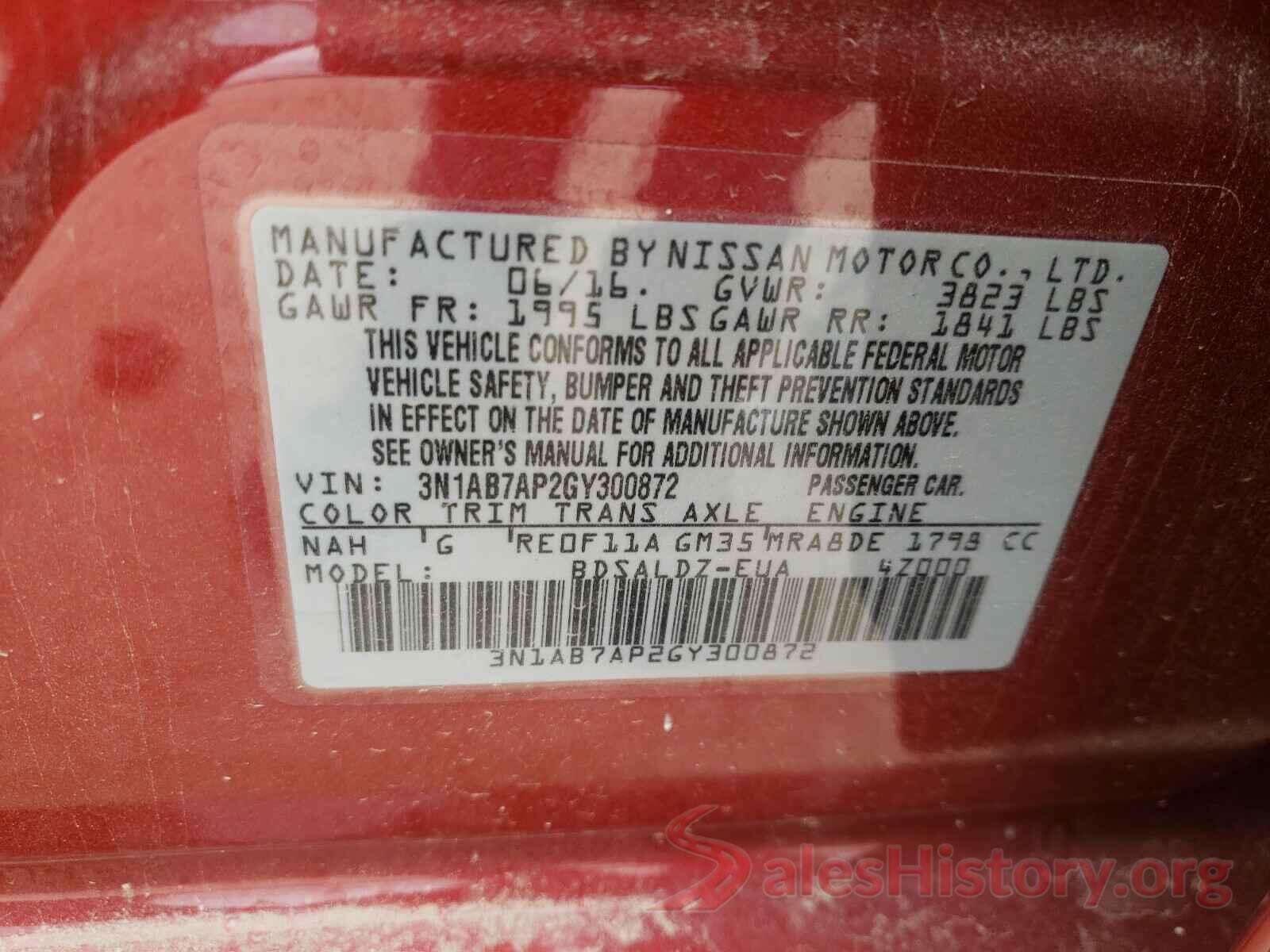 3N1AB7AP2GY300872 2016 NISSAN SENTRA