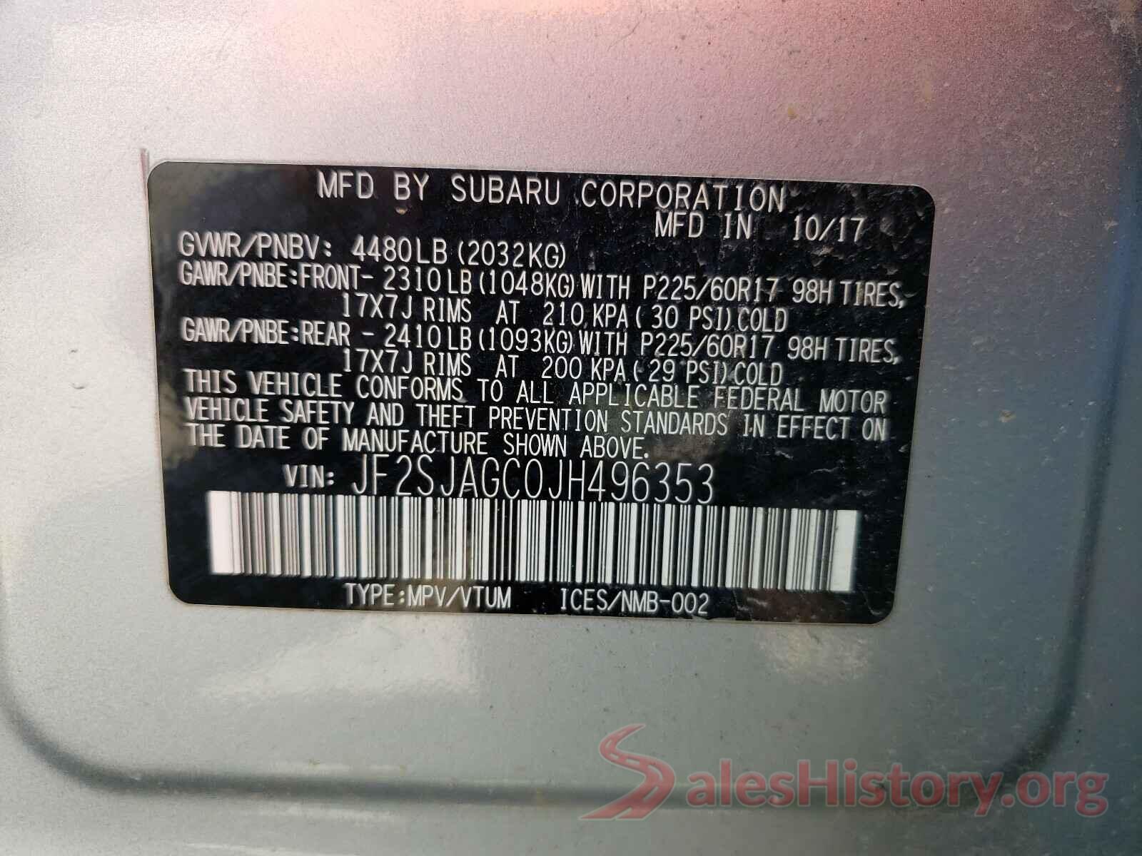 JF2SJAGC0JH496353 2018 SUBARU FORESTER