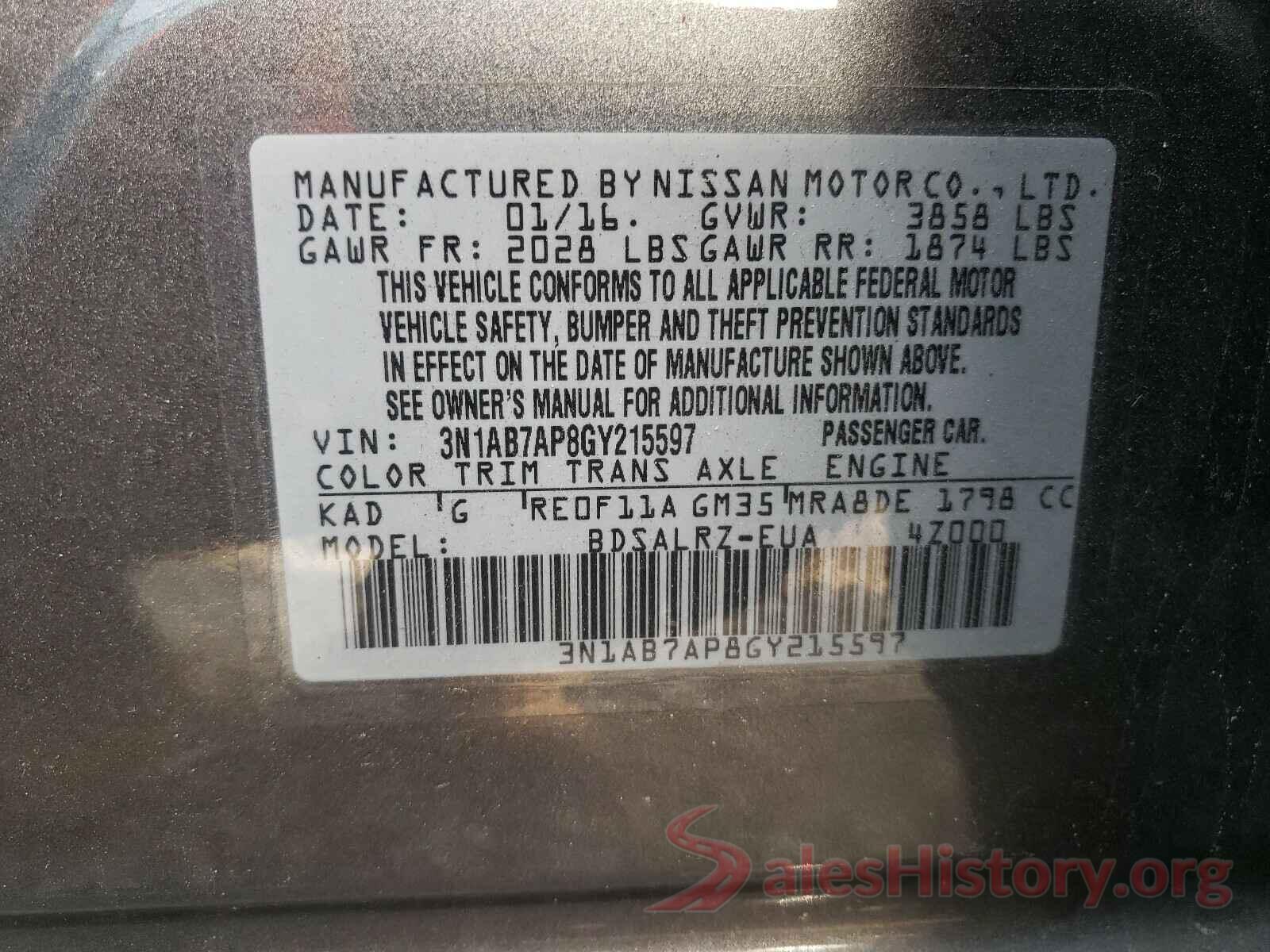 3N1AB7AP8GY215597 2016 NISSAN SENTRA