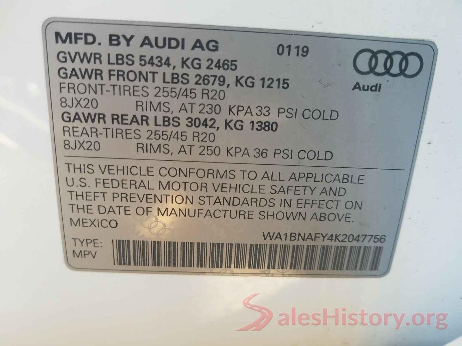 WA1BNAFY4K2047756 2019 AUDI Q5