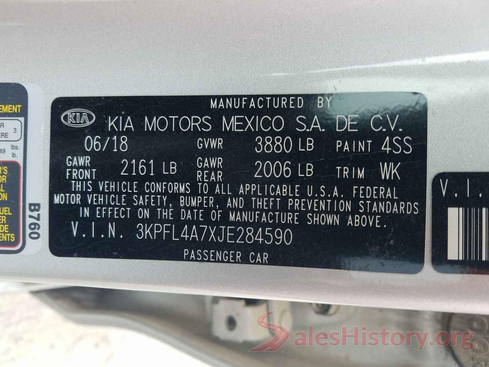 3KPFL4A7XJE284590 2018 KIA FORTE