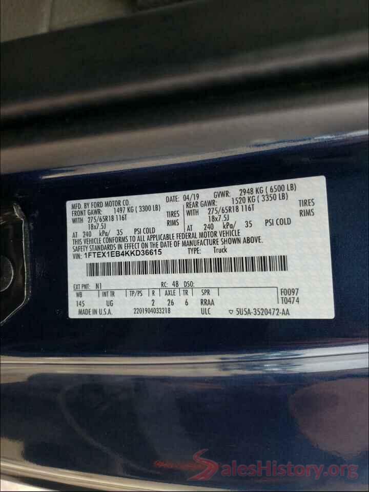 1FTEX1EB4KKD36615 2019 FORD F150