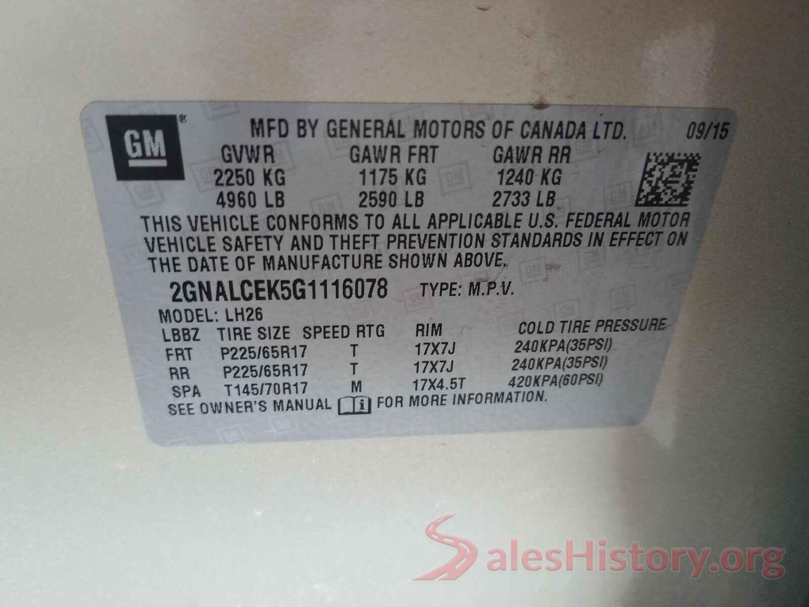 2GNALCEK5G1116078 2016 CHEVROLET EQUINOX