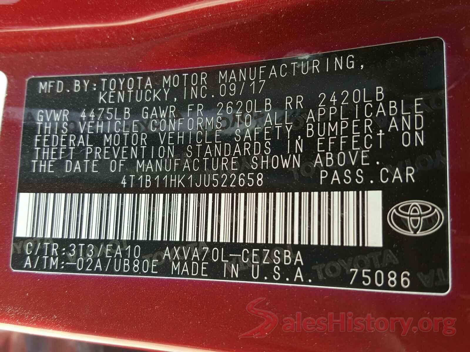 4T1B11HK1JU522658 2018 TOYOTA CAMRY