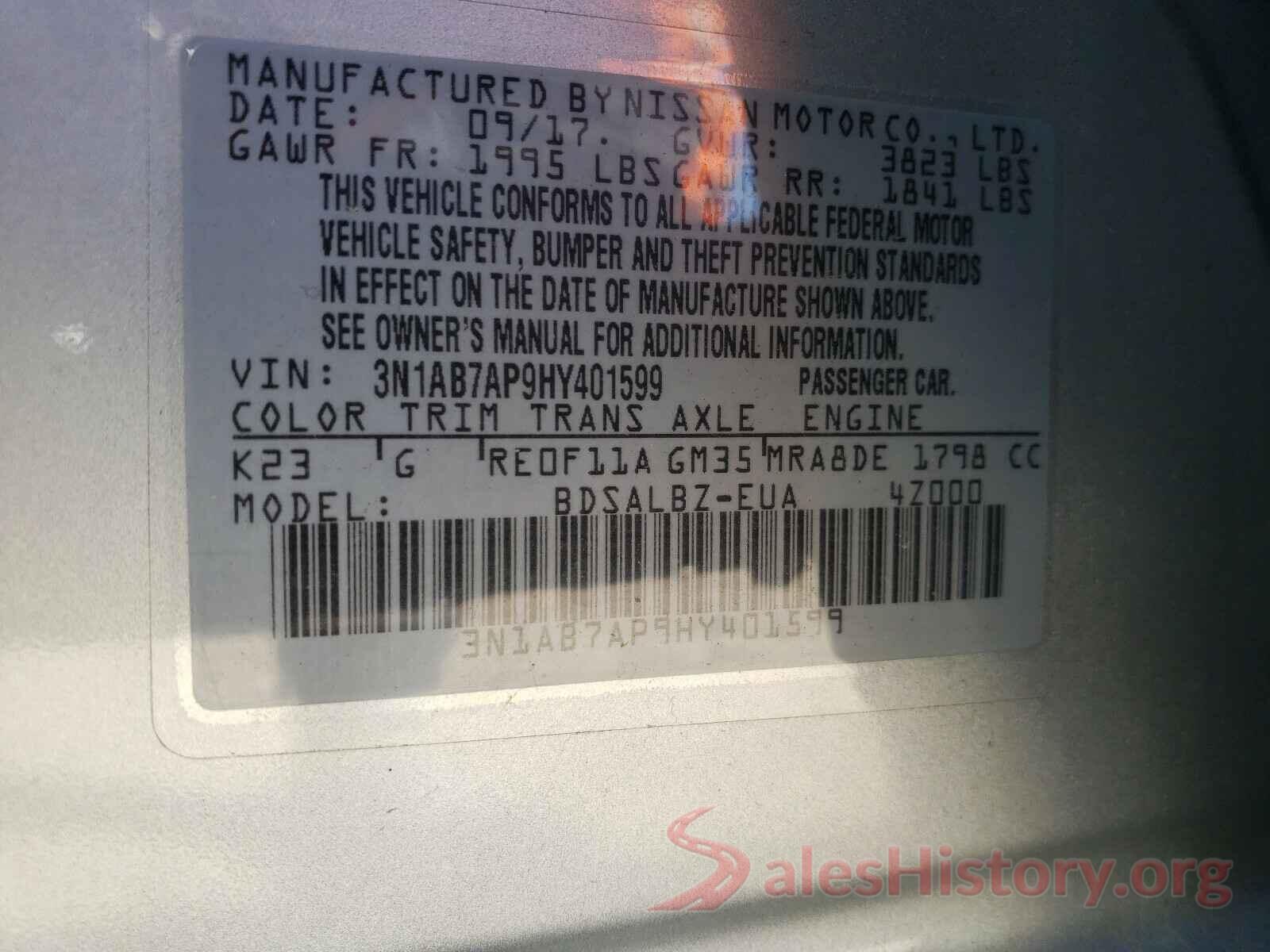 3N1AB7AP9HY401599 2017 NISSAN SENTRA