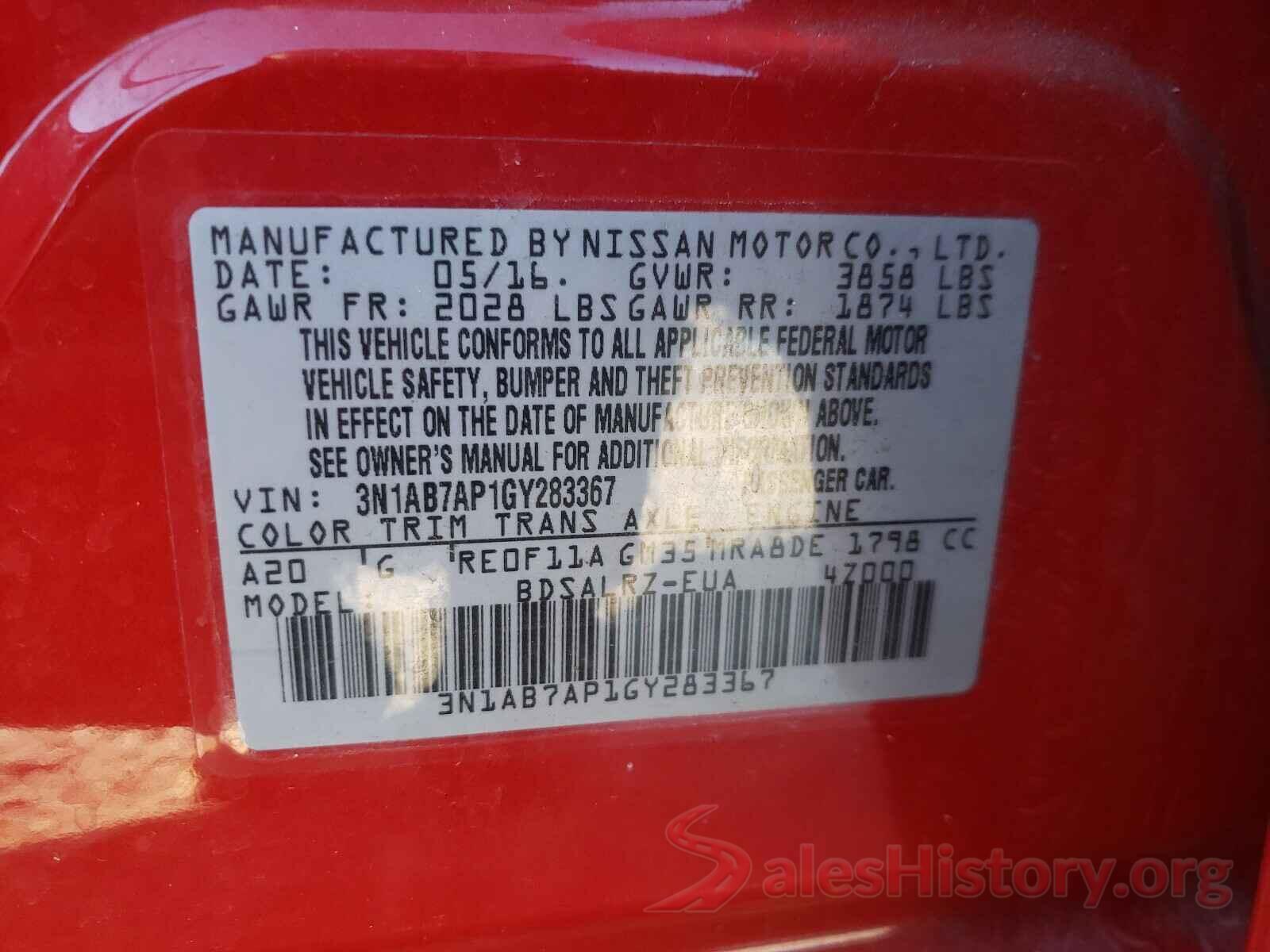 3N1AB7AP1GY283367 2016 NISSAN SENTRA