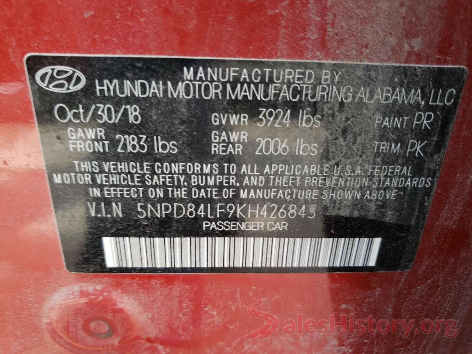 5NPD84LF9KH426843 2019 HYUNDAI ELANTRA