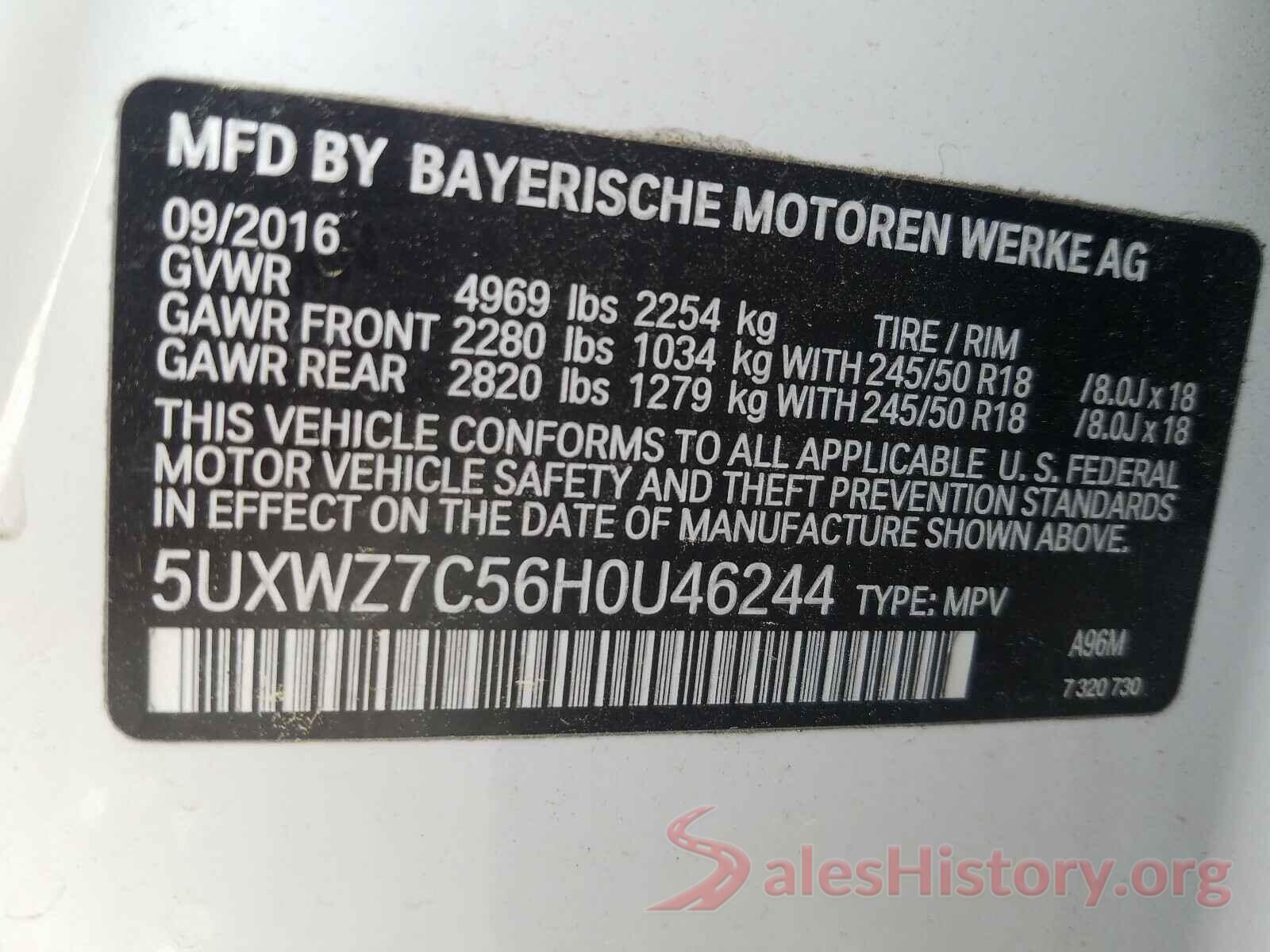 5UXWZ7C56H0U46244 2017 BMW X3