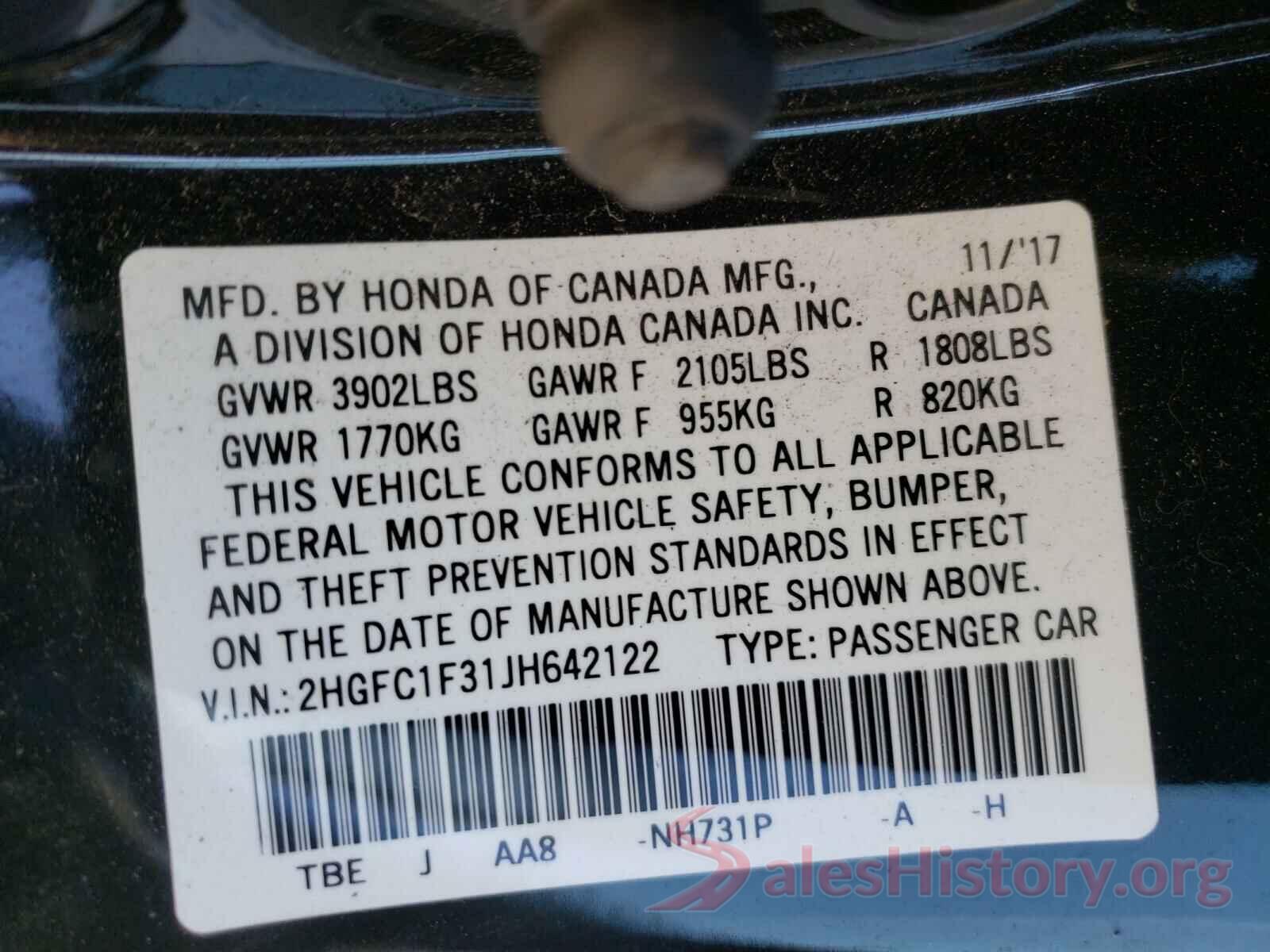 2HGFC1F31JH642122 2018 HONDA CIVIC