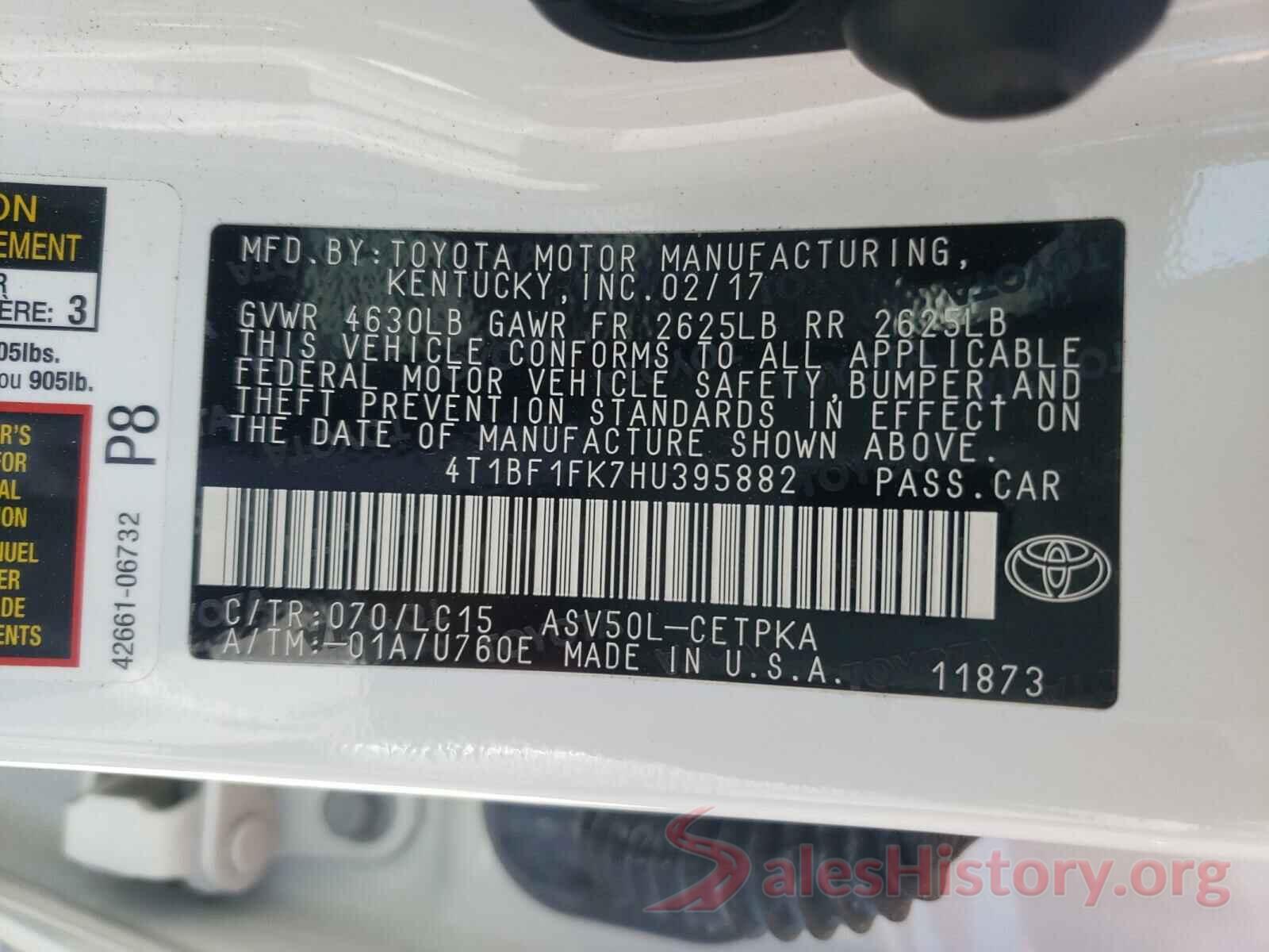 4T1BF1FK7HU395882 2017 TOYOTA CAMRY