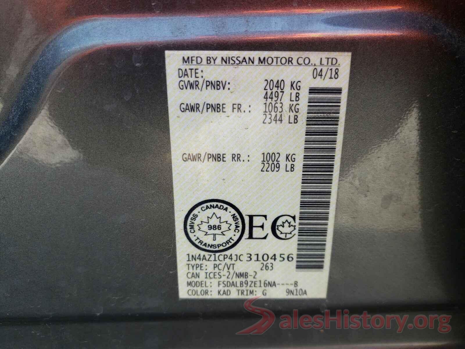 1N4AZ1CP4JC310456 2018 NISSAN LEAF