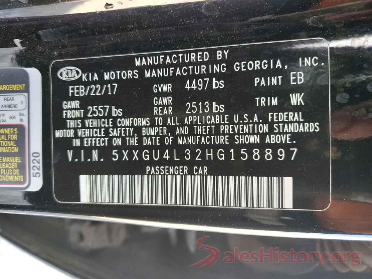 5XXGU4L32HG158897 2017 KIA OPTIMA