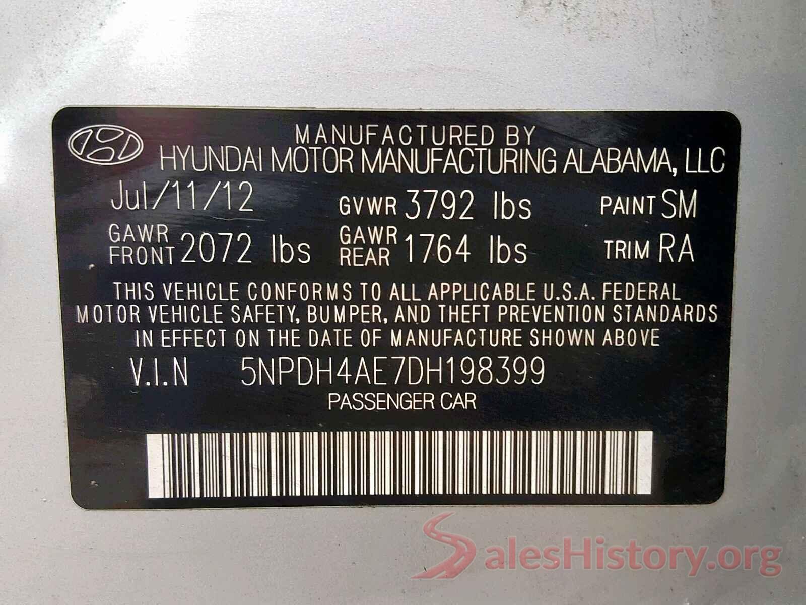 5NPDH4AE7DH198399 2013 HYUNDAI ELANTRA