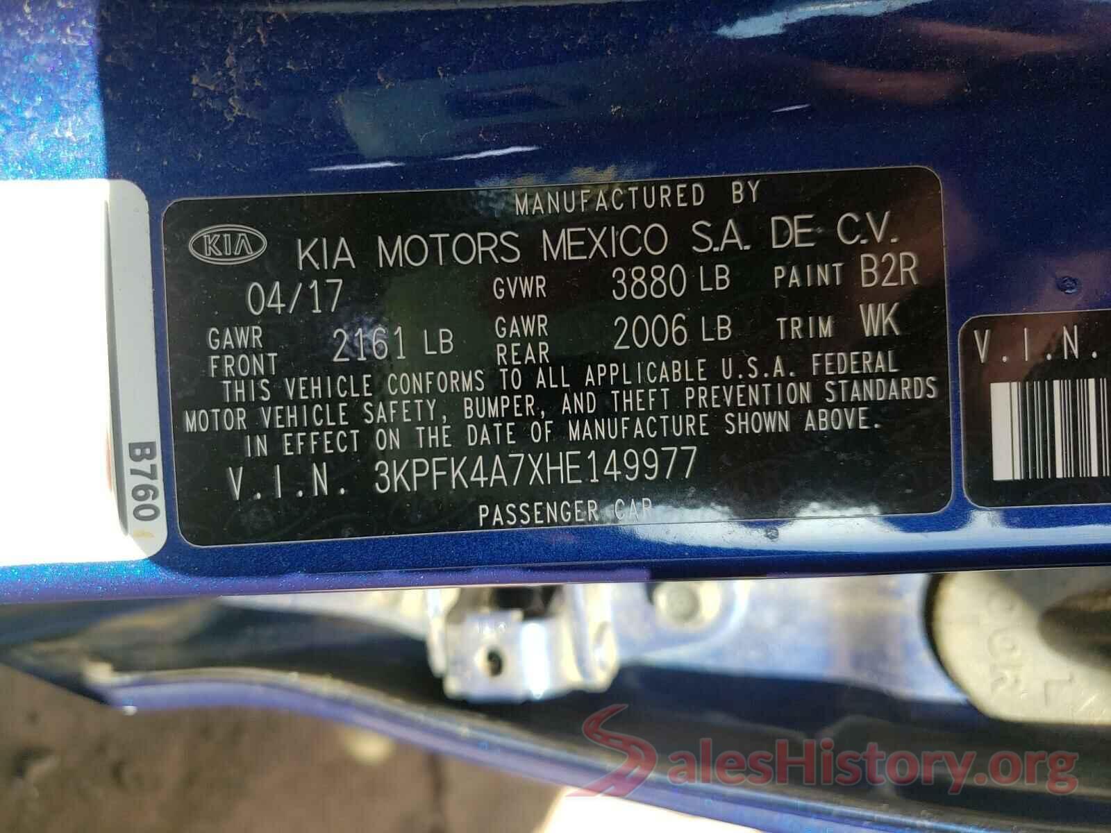 3KPFK4A7XHE149977 2017 KIA FORTE