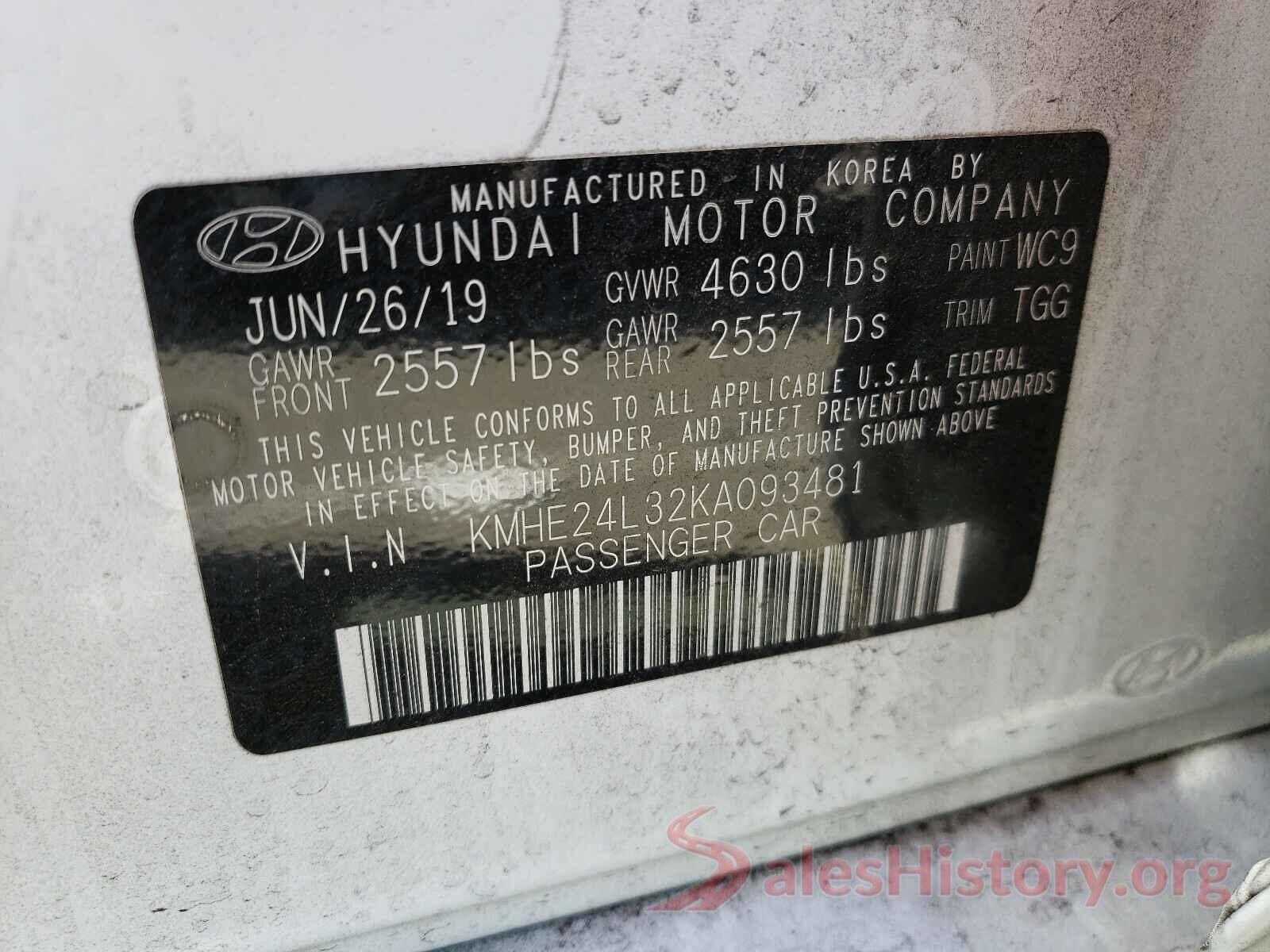 KMHE24L32KA093481 2019 HYUNDAI SONATA