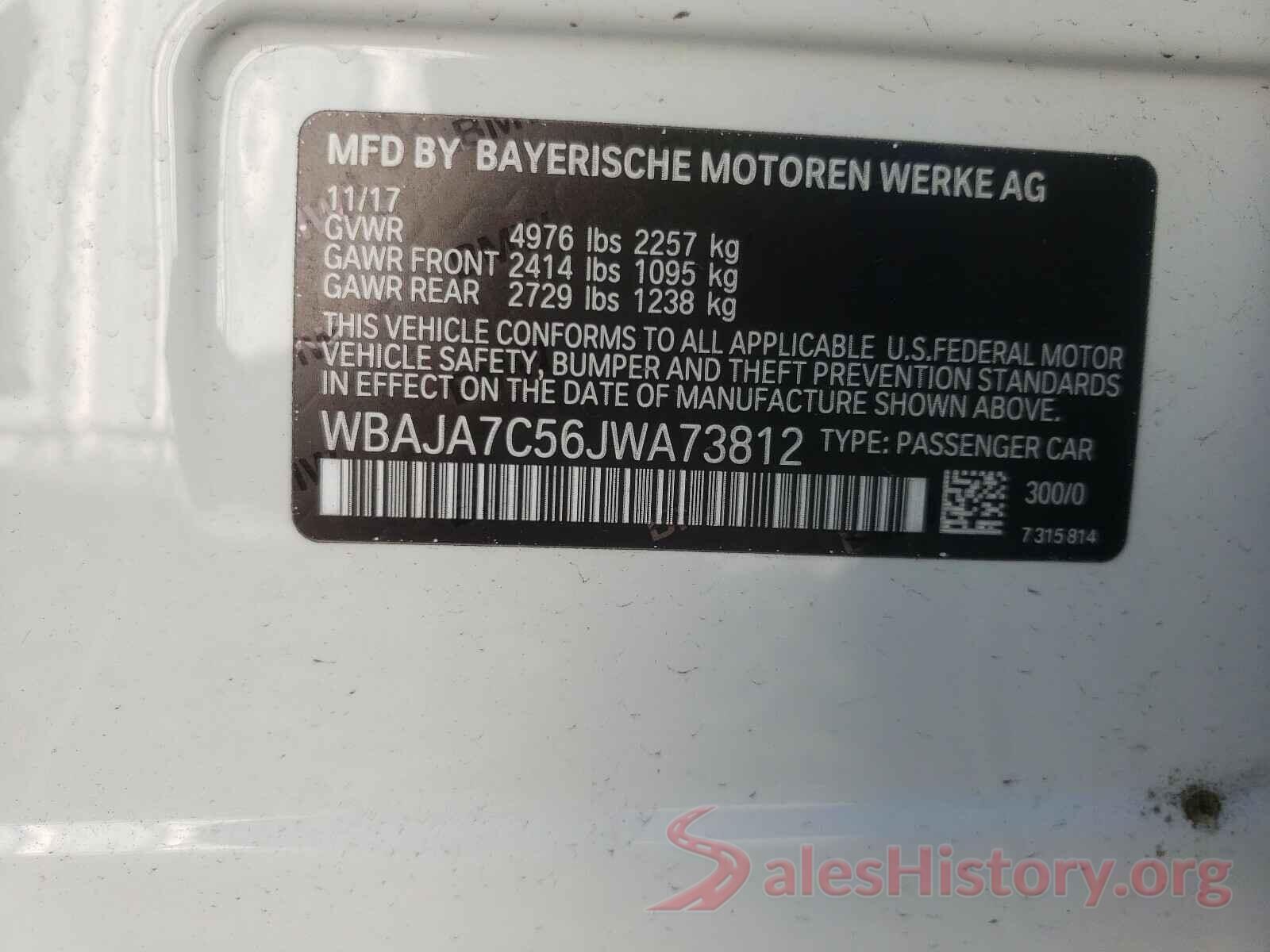 WBAJA7C56JWA73812 2018 BMW 5 SERIES