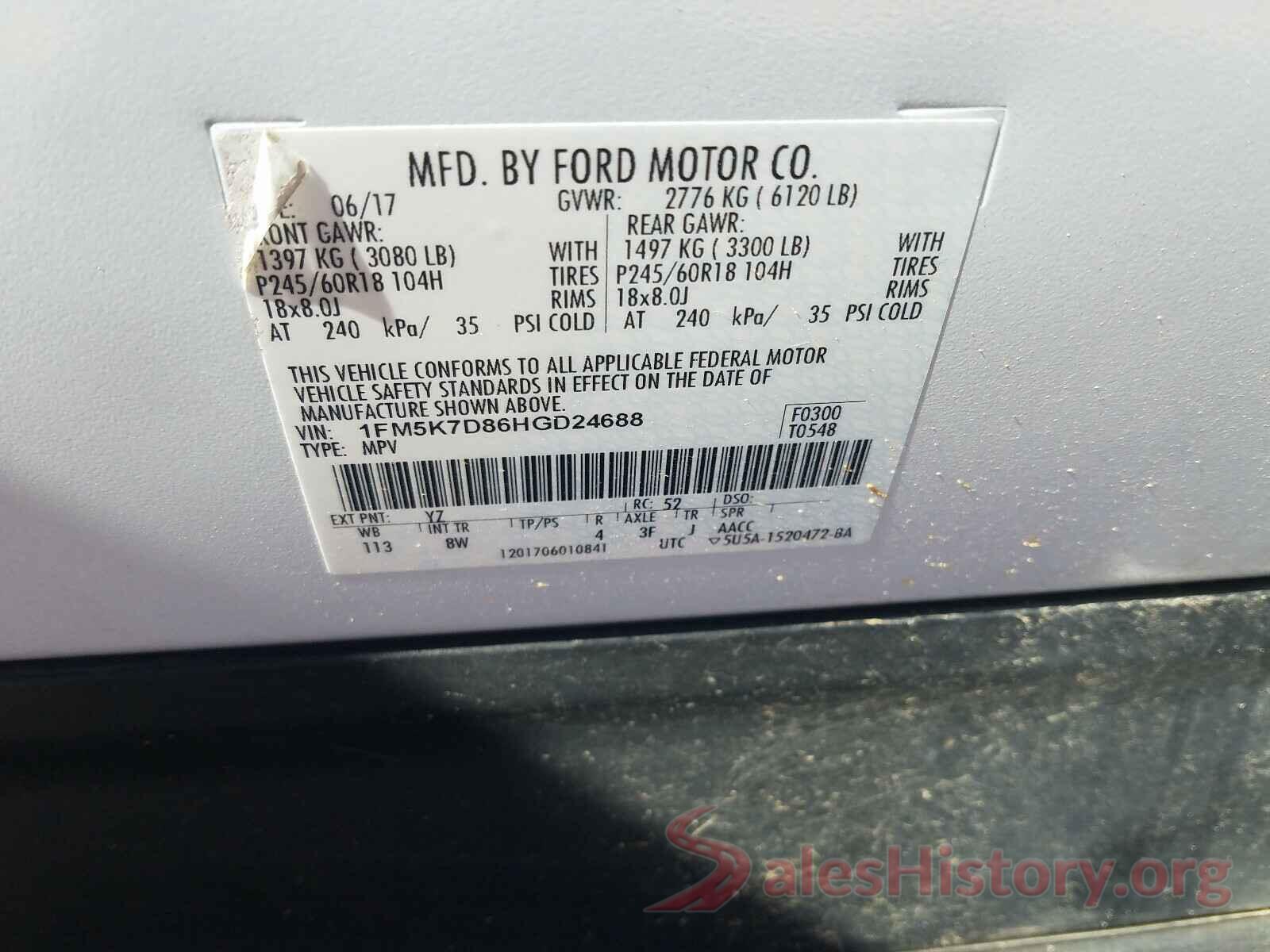 1FM5K7D86HGD24688 2017 FORD EXPLORER