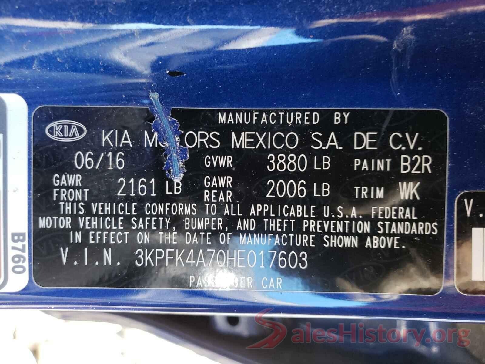 3KPFK4A70HE017603 2017 KIA FORTE