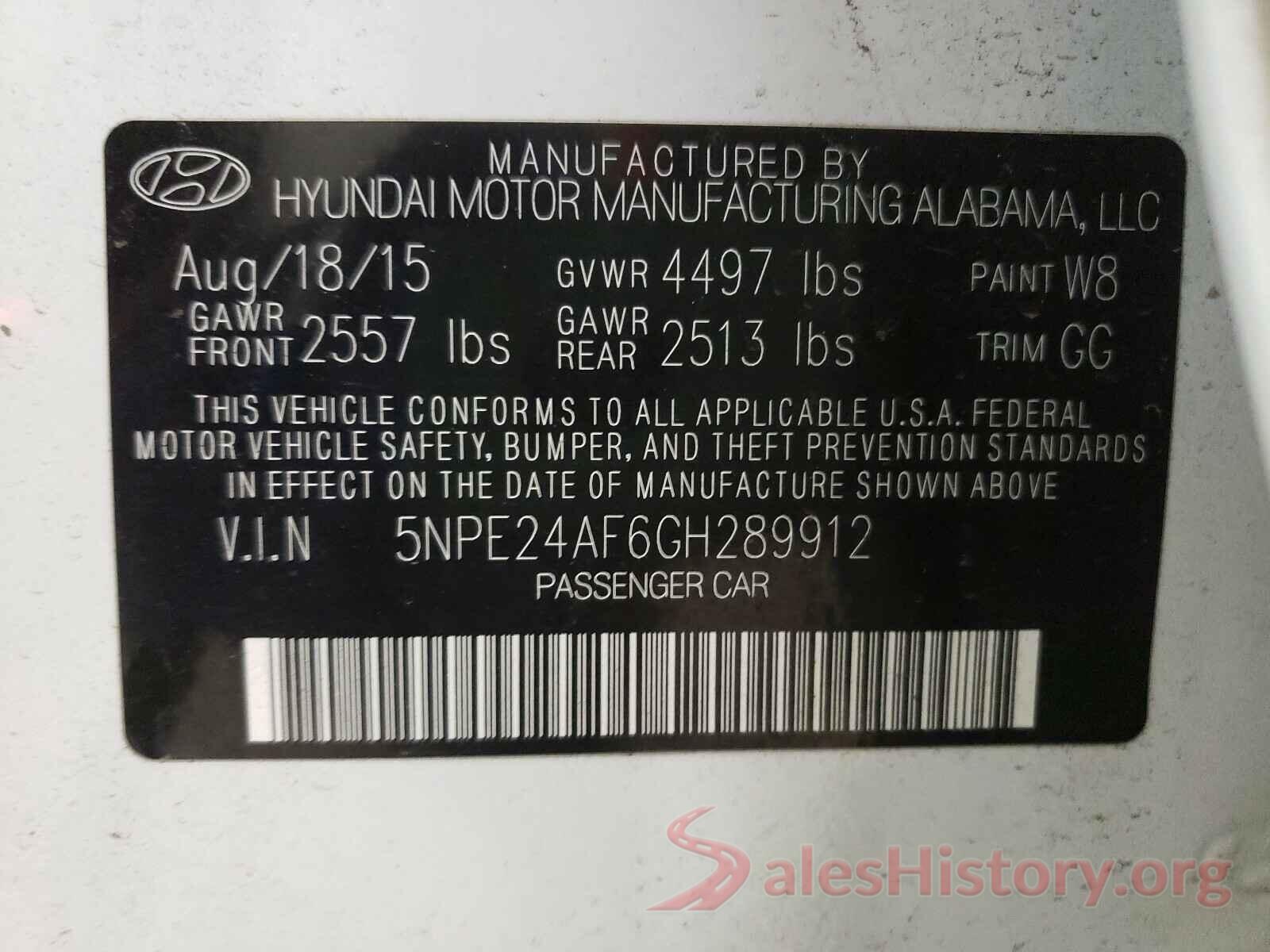 5NPE24AF6GH289912 2016 HYUNDAI SONATA