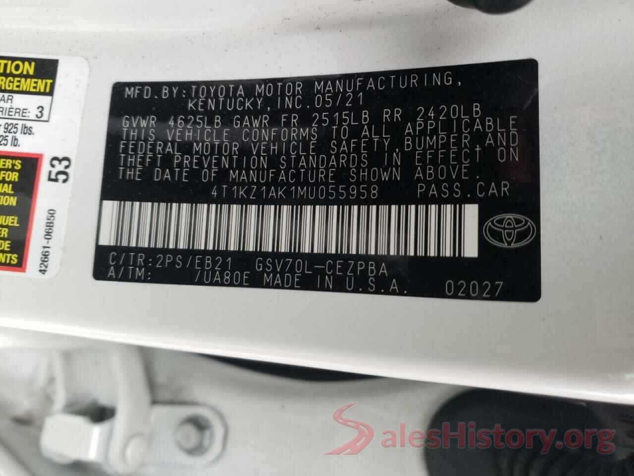 4T1KZ1AK1MU055958 2021 TOYOTA CAMRY