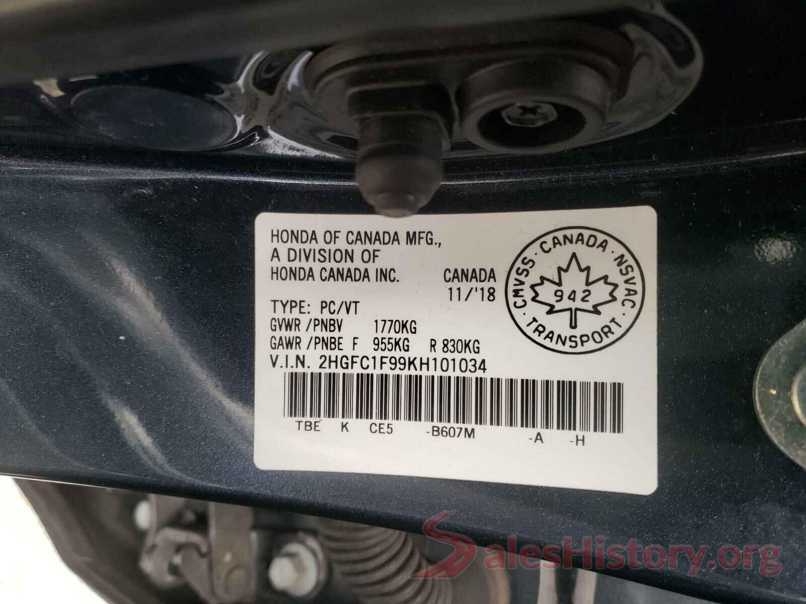 2HGFC1F99KH101034 2019 HONDA CIVIC