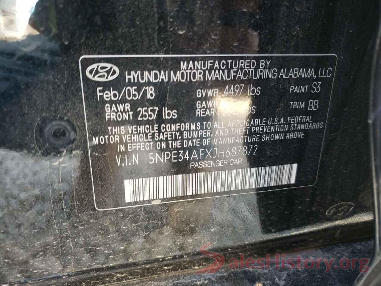 5NPE34AFXJH687872 2018 HYUNDAI SONATA