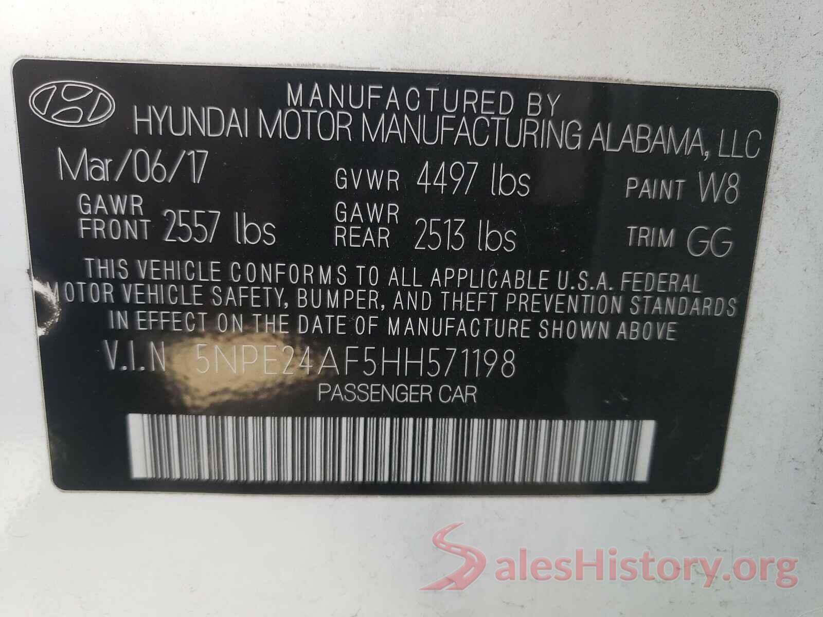 5NPE24AF5HH571198 2017 HYUNDAI SONATA