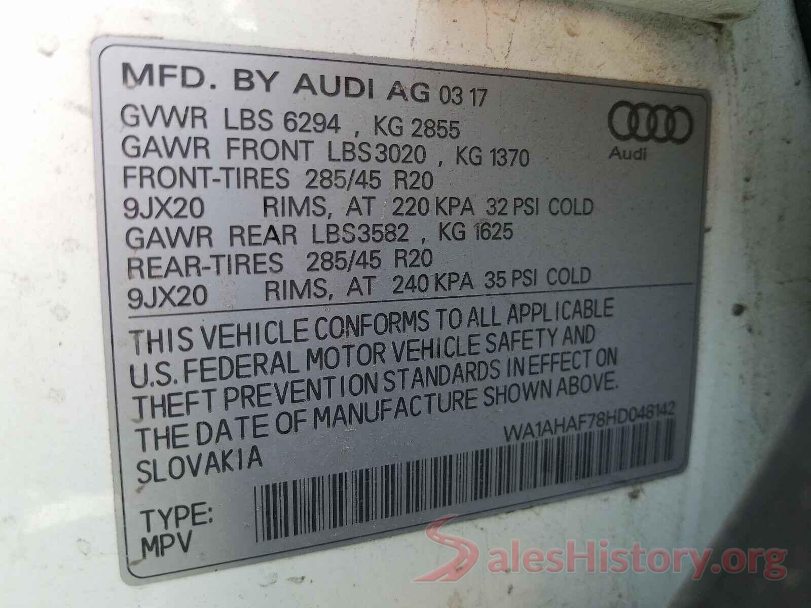 WA1AHAF78HD048142 2017 AUDI Q7