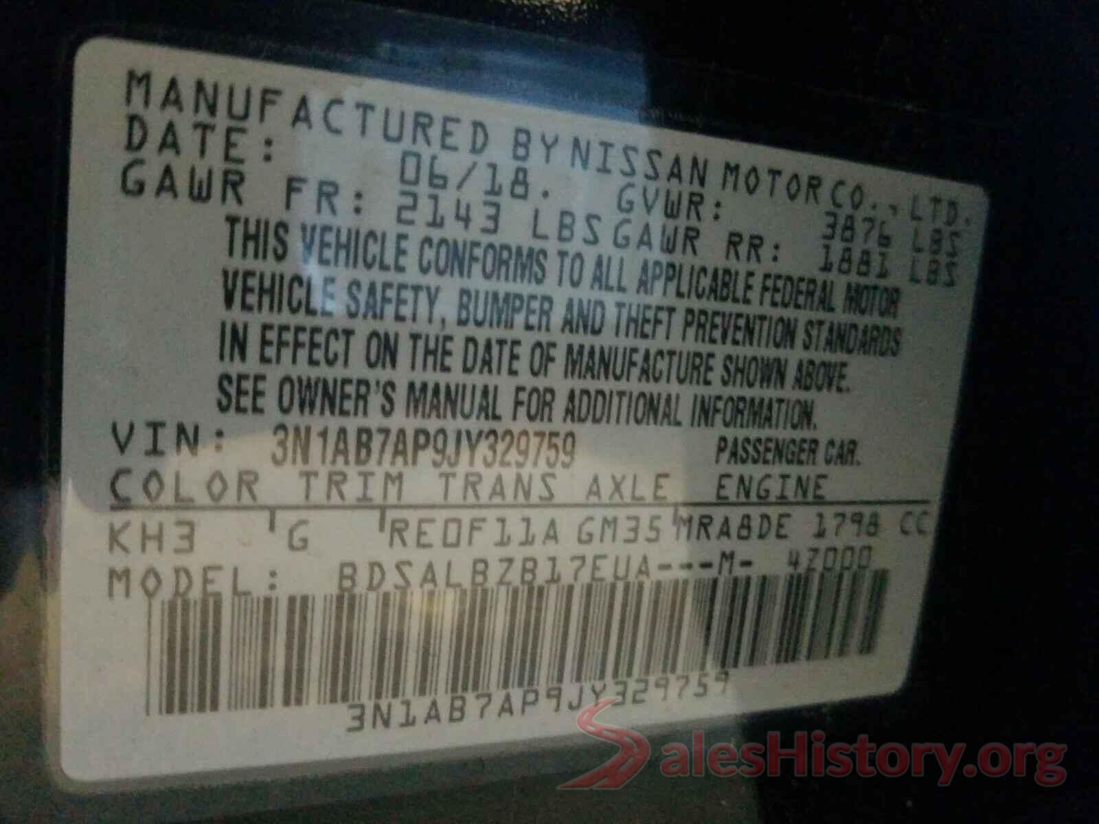 3N1AB7AP9JY329759 2018 NISSAN SENTRA